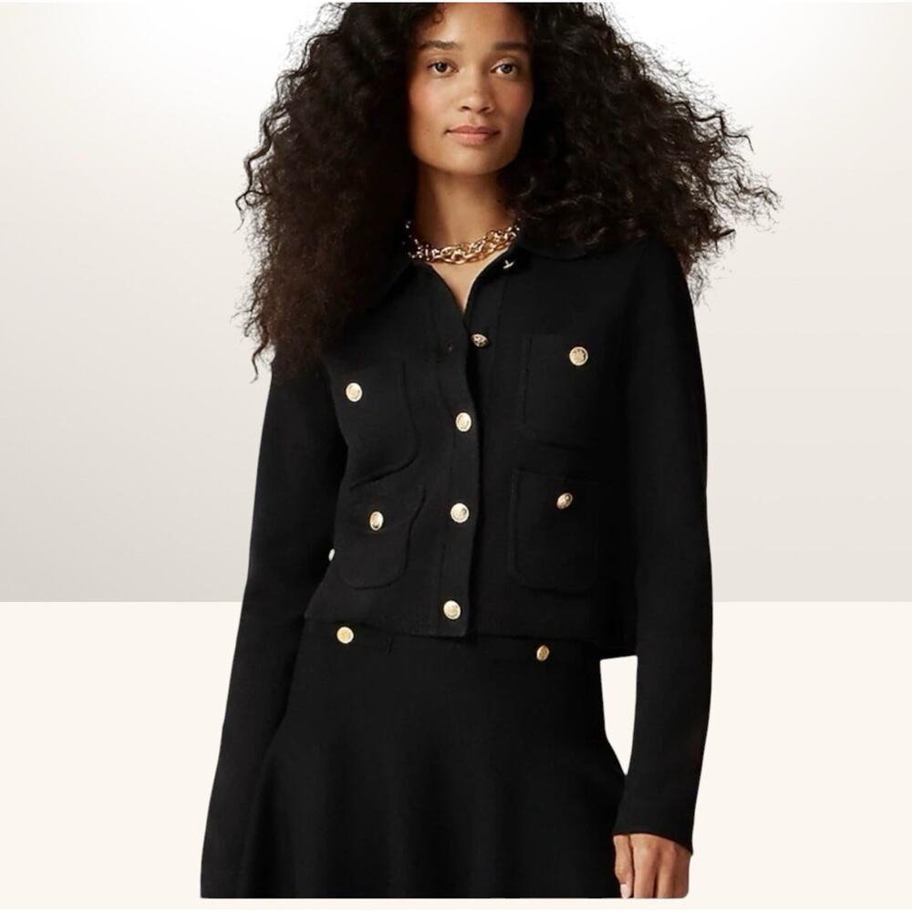 J Crew NEW $178 Black Jacket Sz XS Cropped Blazer 100% Cotton Nautical Preppy